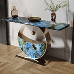 Load image into Gallery viewer, Luxurious Blue &amp; Gold Console Table with Elegant Circular Base

