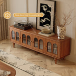 Load image into Gallery viewer, 70&#39;&#39;Solid Wood TV Cabinet Arched Glass Doors Warm Cherry Finish Hidden Storage

