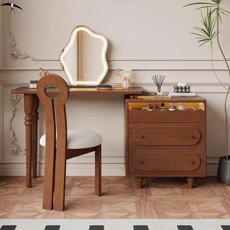 Vintage Solid Wood Shoe Cabinet with Extendable Tabletop Mid-Century Entryway Storage Console with Drawers