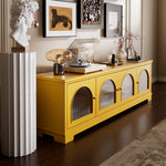 Load image into Gallery viewer, Modern Low-Profile TV Cabinet with Arched Glass Doors Freestanding Storage Console

