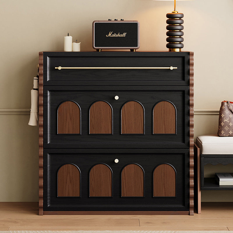 Extendable Shoe Cabinet Black & Walnut Modern Storage Organizer