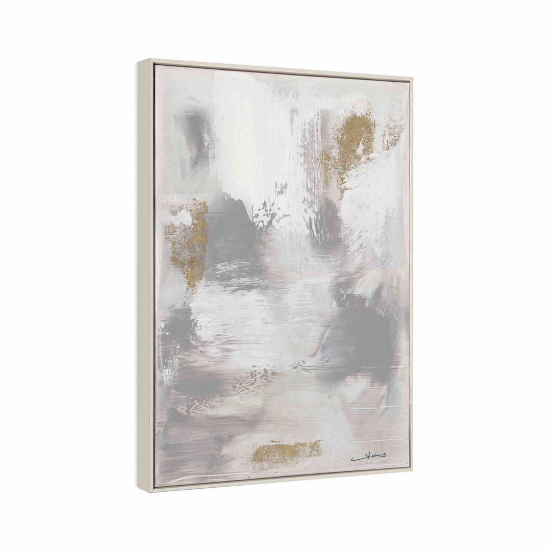 Handmade Abstract Wall Art – Gray and White Painting with Gold Accents