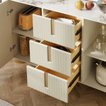 Load image into Gallery viewer, Sideboard Cabinet Modern Minimalist Ribbed Drawers Golden Base Marble Top Storage Unit
