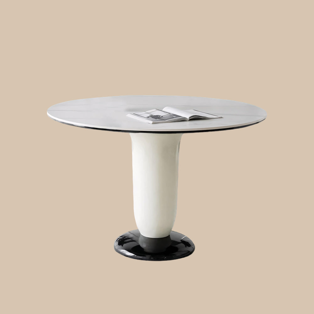 47.2" Modern Round Dining Table White Stone Top and Fiberglass Base