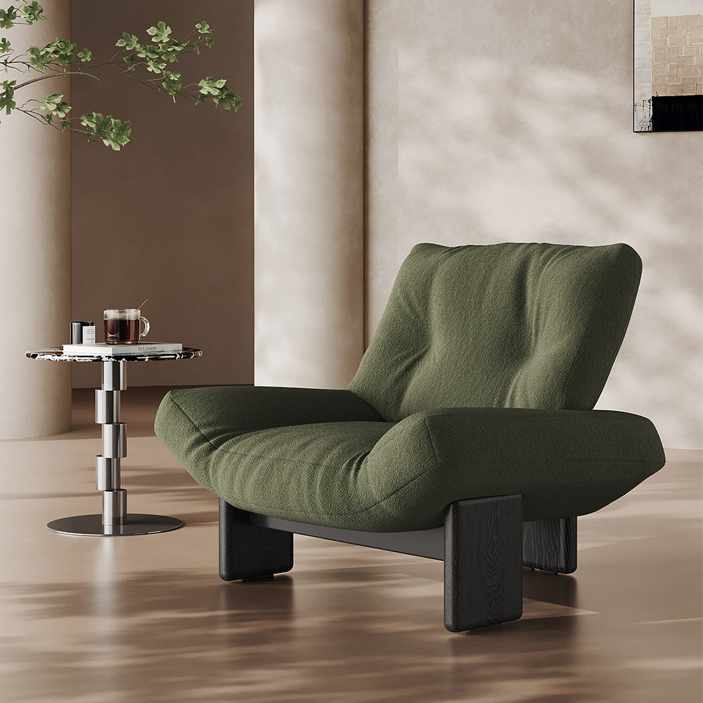 Modern Sculptural Lounge Chair Curved Upholstered Accent Chair with Solid Wood Base Minimalist Leisure Chair
