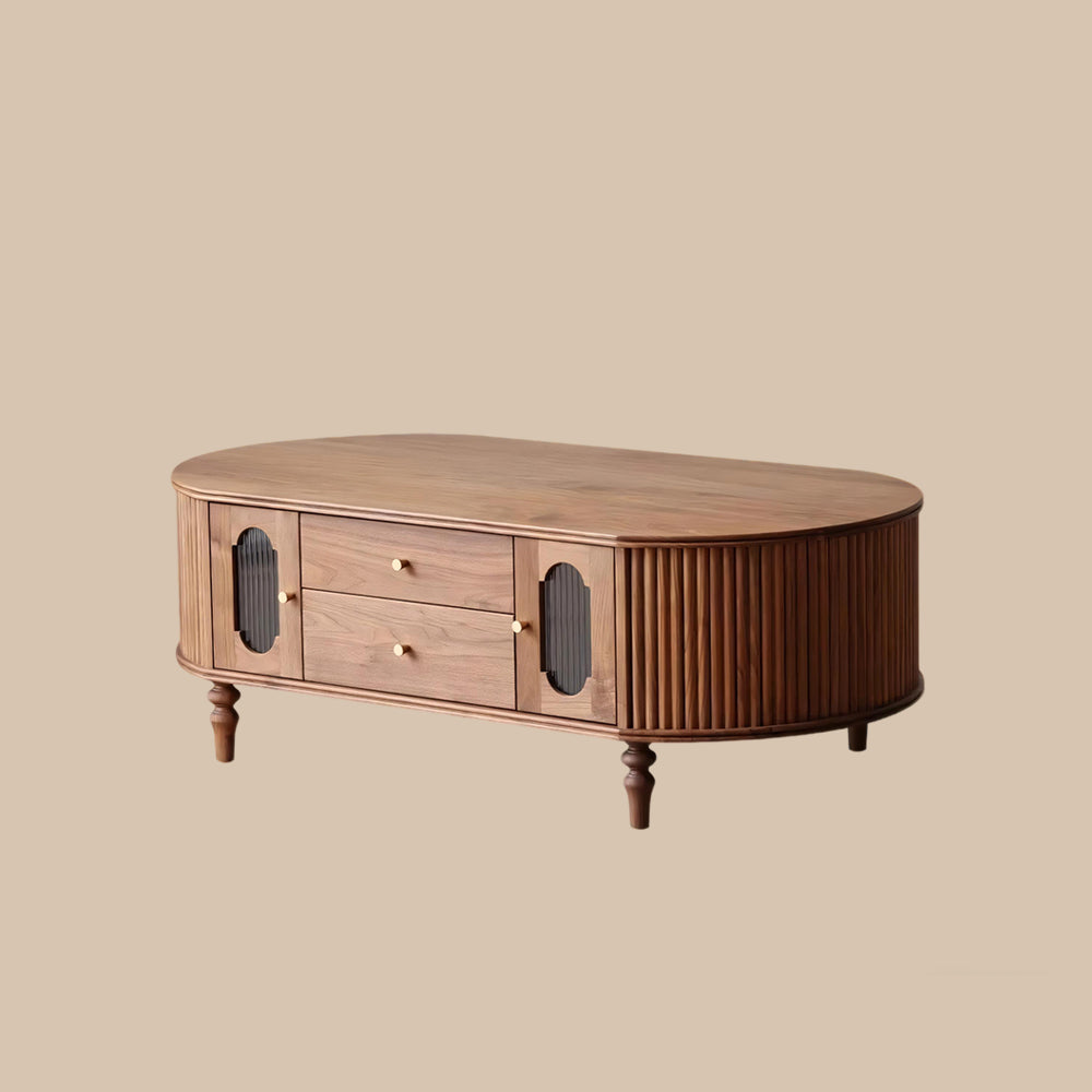 46.8'' Oval Coffee Table Modern Walnut Design Storage Drawers Cabinets Perfect for Living Rooms