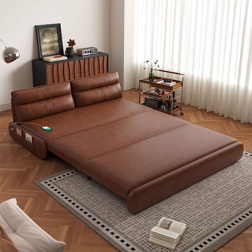 Contemporary Convertible Sofa Bed in Faux Leather Modern Sleeper Sofa for Living Room