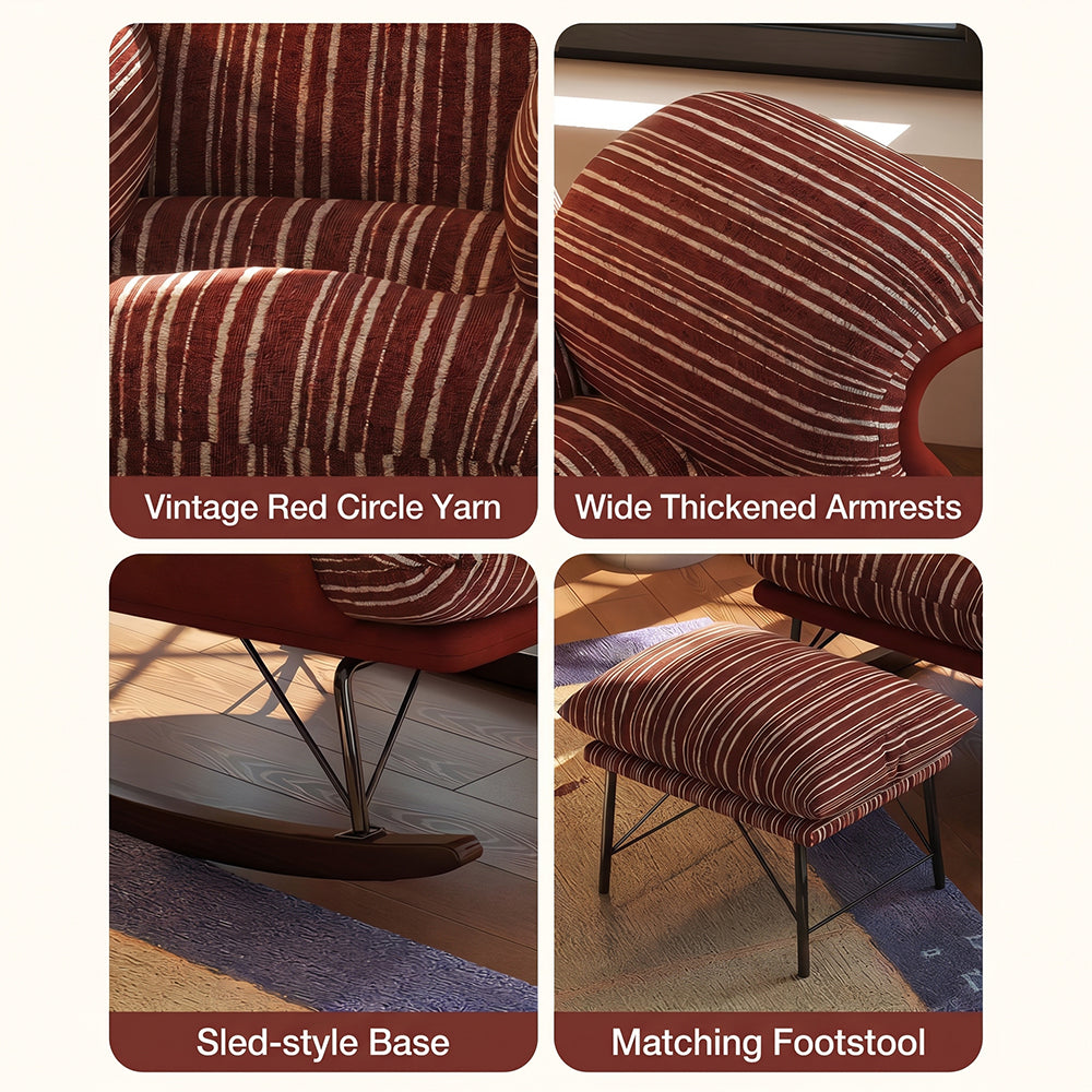 Modern Rocking Lounge Chair Striped Upholstery Accent Chair Curved Armrest Relax Chair