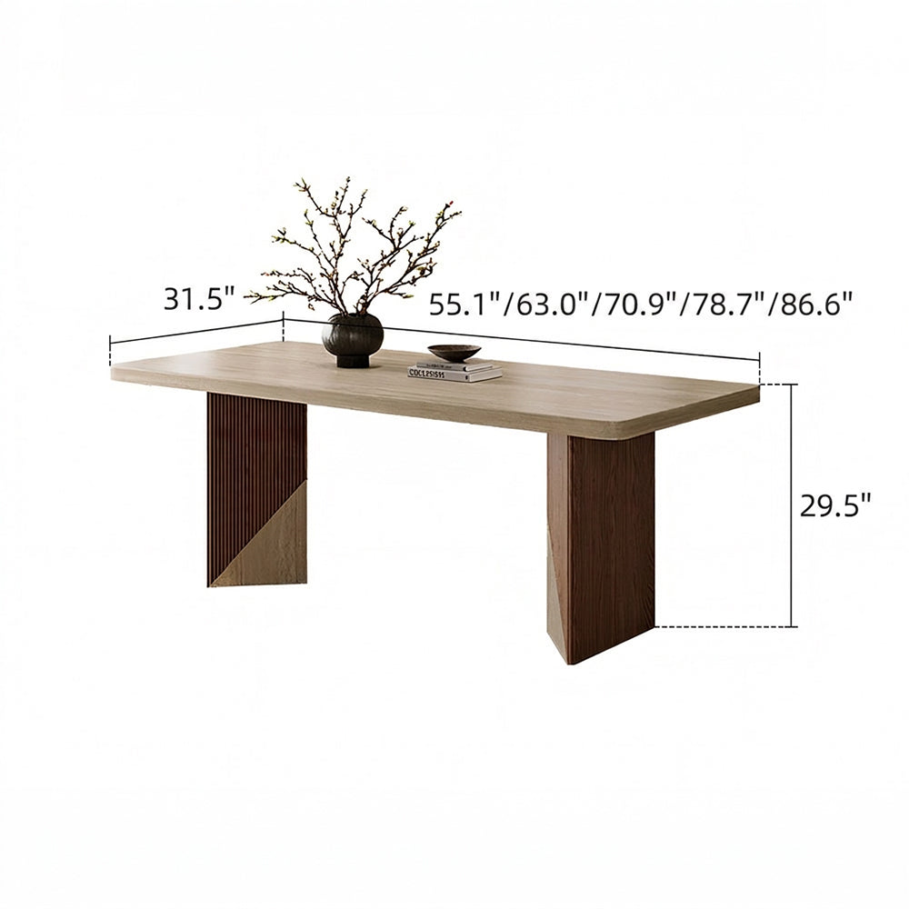 Rectangular Dining Table with Travertine-Look Sintered Stone Top and Fluted Oak Base