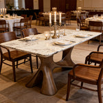 Load image into Gallery viewer, Modern Oval Dining Table with Porcelain Marble Top and Walnut
