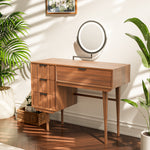 Load image into Gallery viewer, 39&#39;&#39;Walnut Dressing Table Round Mirror Multi-Drawer Storage Design
