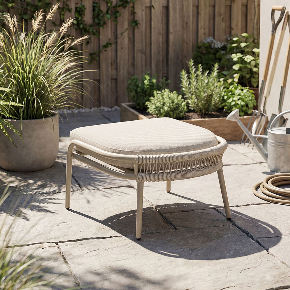 Modern Outdoor Lounge Chair with Woven Rope Frame and Weather Resistant Cushions