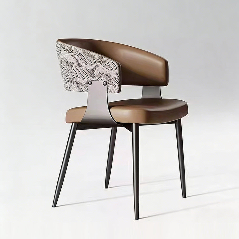 Set of 2 Modern Artistic Dining Chair Upholstered Seat Sculptural Textured Backrest Metal Frame Accent Chair