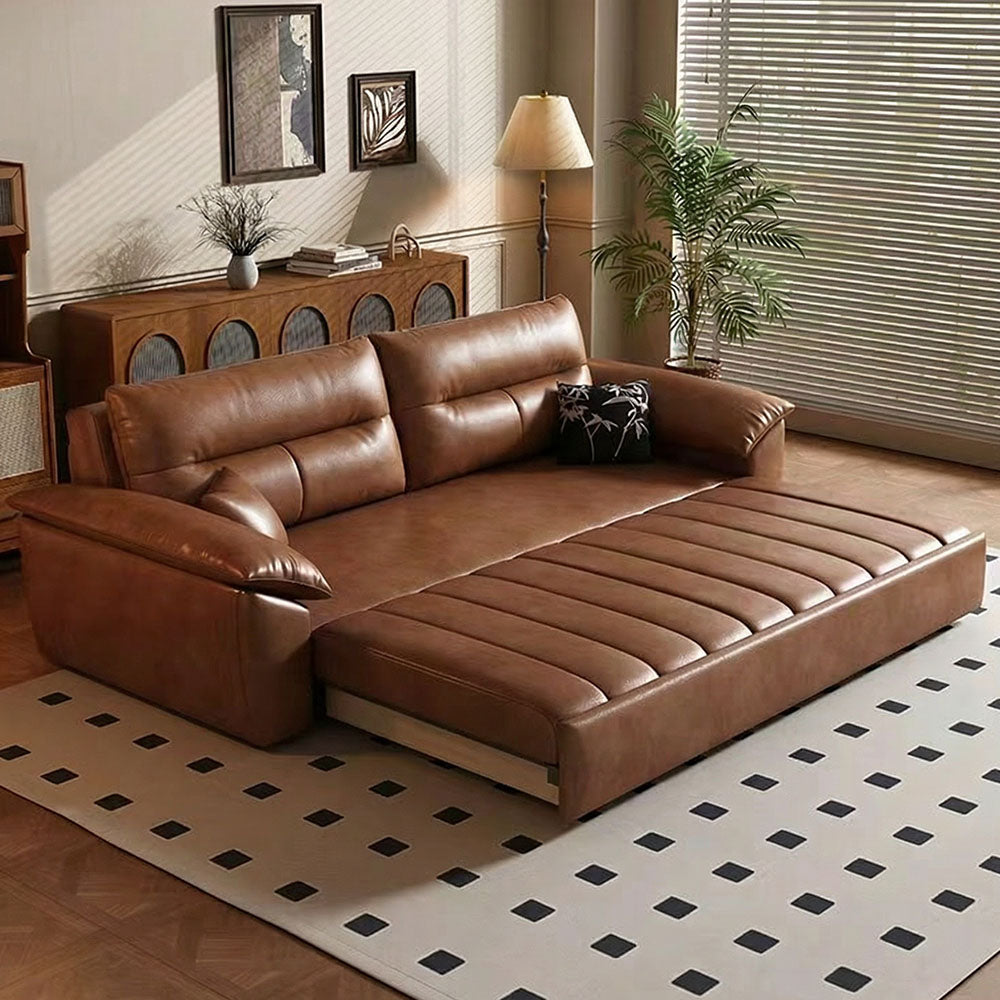 Two-seater convertible sofa bed with storage drawer extended