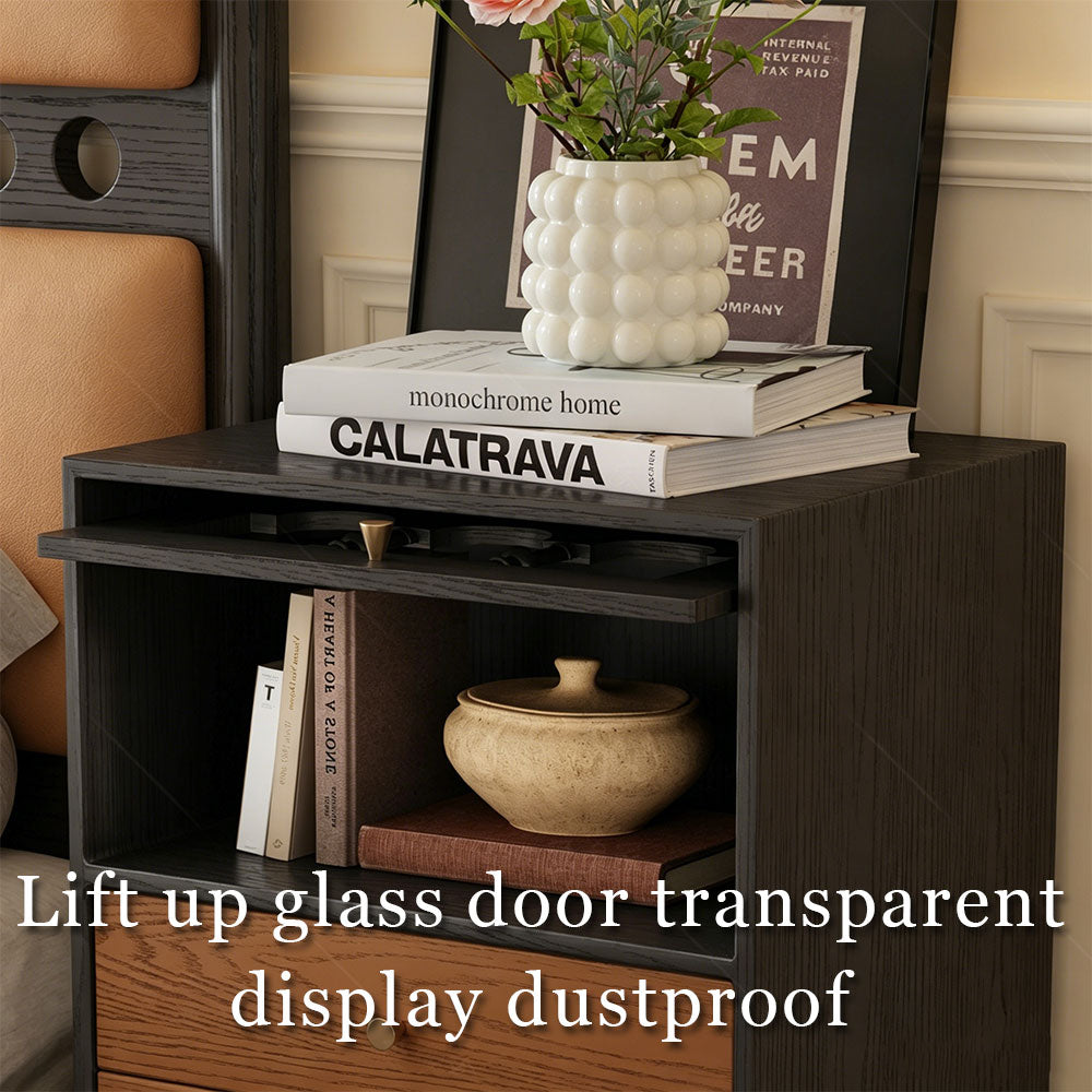 Modern Walnut Nightstand with Mirrored Drawer Mid Century Bedside Table
