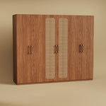Load image into Gallery viewer, 78&quot;H Walnut Rattan Six-Door Wardrobe Modern Natural Fusion Design
