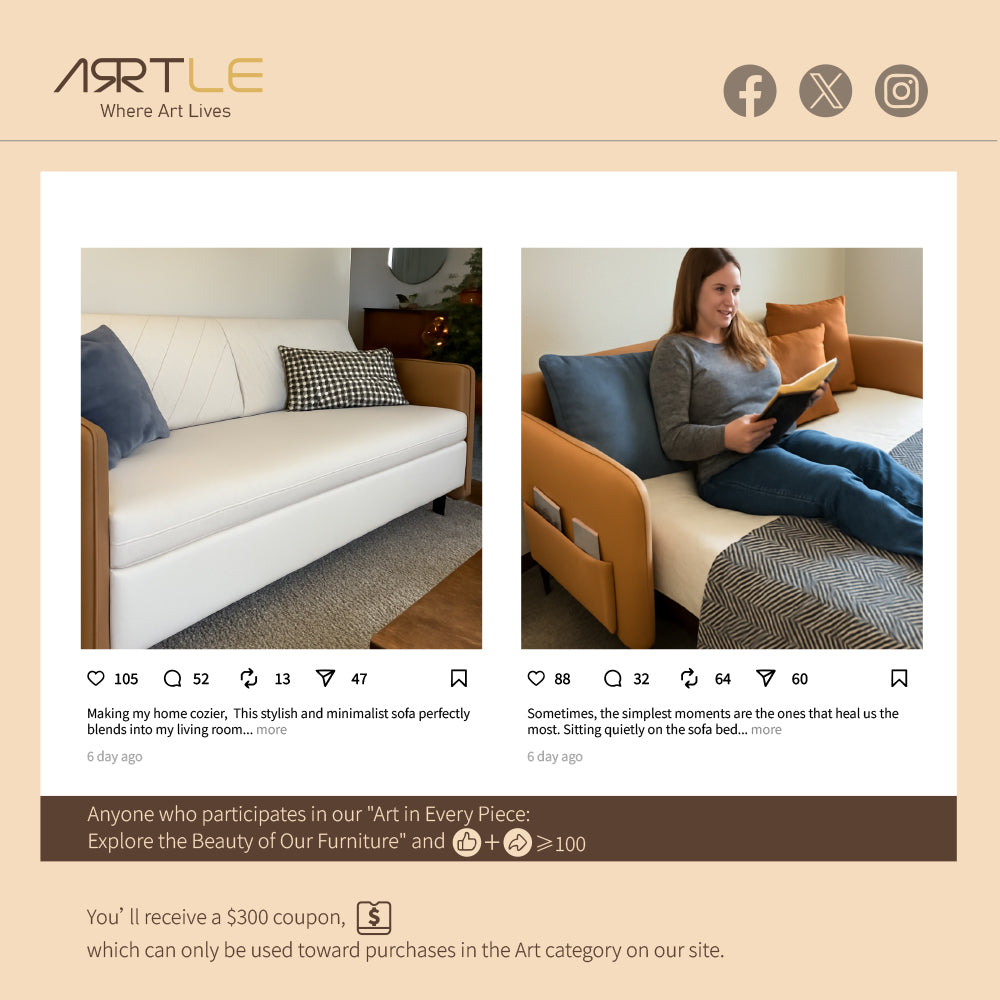 66.9"Convertible Sofa Bed Modern Minimalist Style with Side Pockets