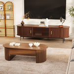 Load image into Gallery viewer, Contemporary Living Suite: Walnut Curved TV Stand &amp; Oval Lift-Top Coffee Table Set
