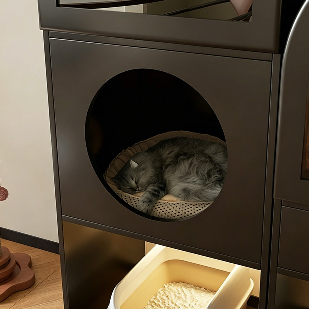 Modern Arched Pet Storage Cabinet Cat House Feeding Station Multi Functional Storage Unit