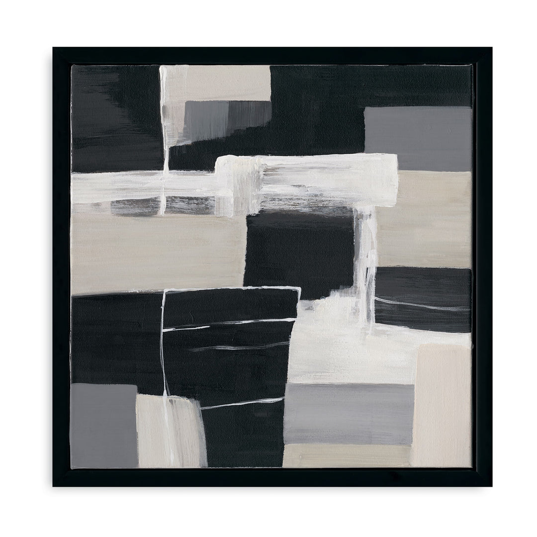 Original hand-painted piece in black, white, grey, and beige, minimalist style that fits any interior.