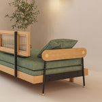 Load image into Gallery viewer, Modern Minimalist Daybed with Wood Frame and Soft Green Upholstery
