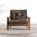 Load image into Gallery viewer, Mid Century Modern Faux Leather Lounge Chair Solid Wood Frame Accent Chair Deep Seat Leisure Armchair
