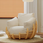 Load image into Gallery viewer, Modern Solid Wood 360° Swivel Lounge Chair with Cushions and Sculptural Frame

