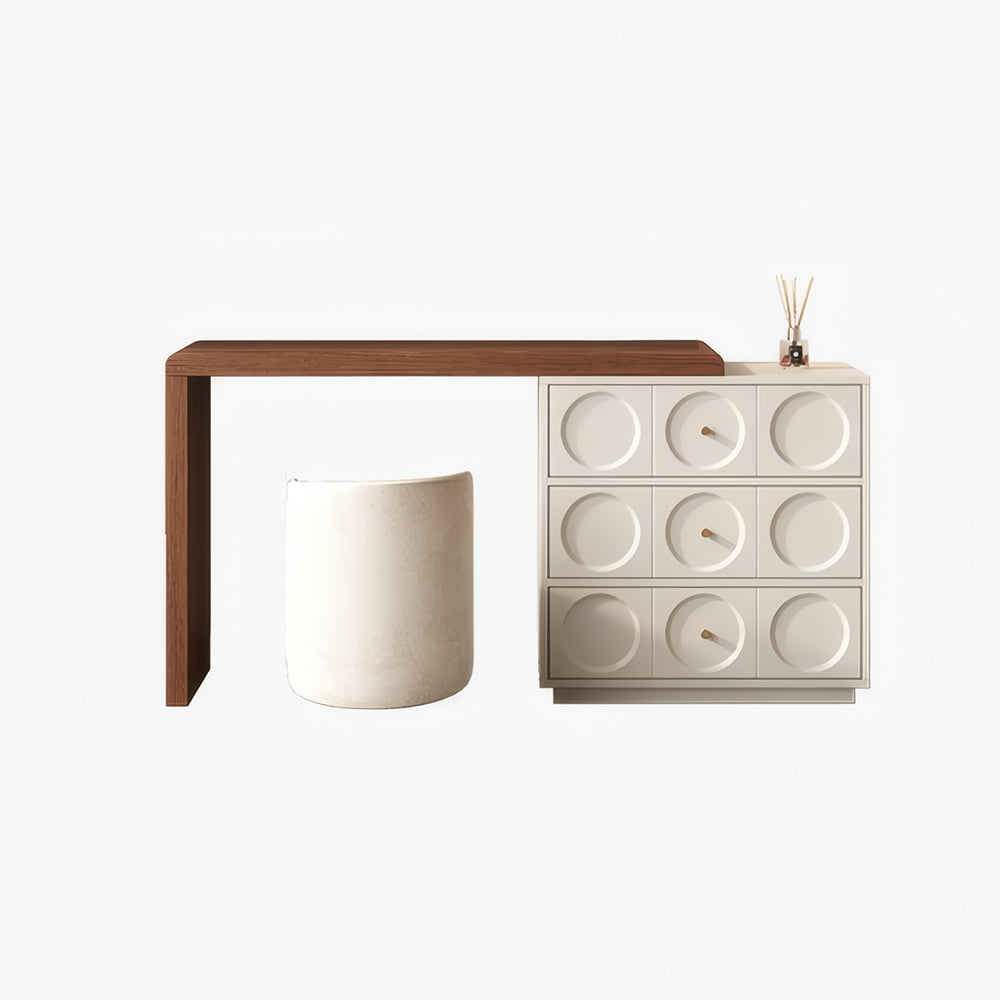 Modern 6-Drawer Dresser with Sculpted Front Panels & Walnut Vanity Top Minimalist Makeup Vanity Storage Cabinet