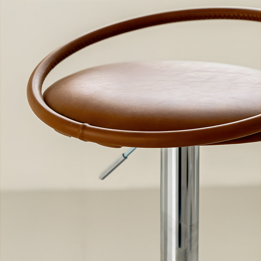 Modern Swivel Adjustable Bar Stool Set of 2 Brown Upholstered Seats Stainless Steel Base