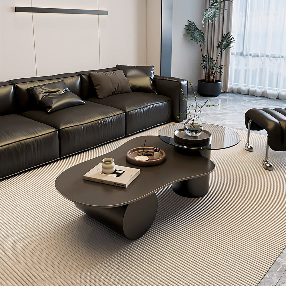 Modern Irregular Coffee Table Set Cloud-Shaped with Glass Accent Top Sculptural Base for Contemporary Living Rooms
