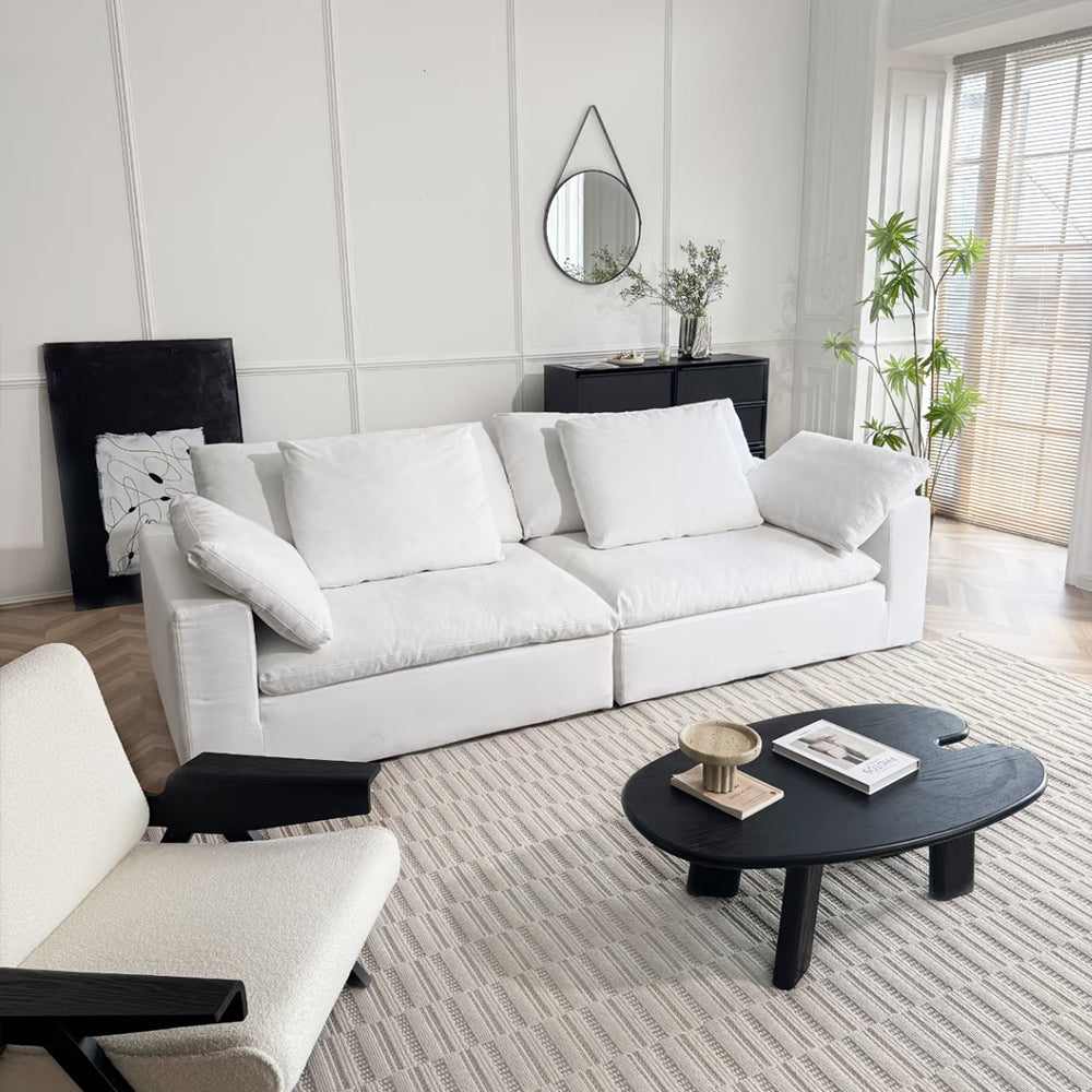 78''-110''Modular White Feather Filled Sofa Extra Deep Seat Pillow Armrest Contemporary Lounge Design