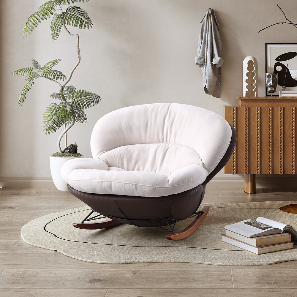 Oversized Plush Rocking Lounge Chair with Curved Wooden Base