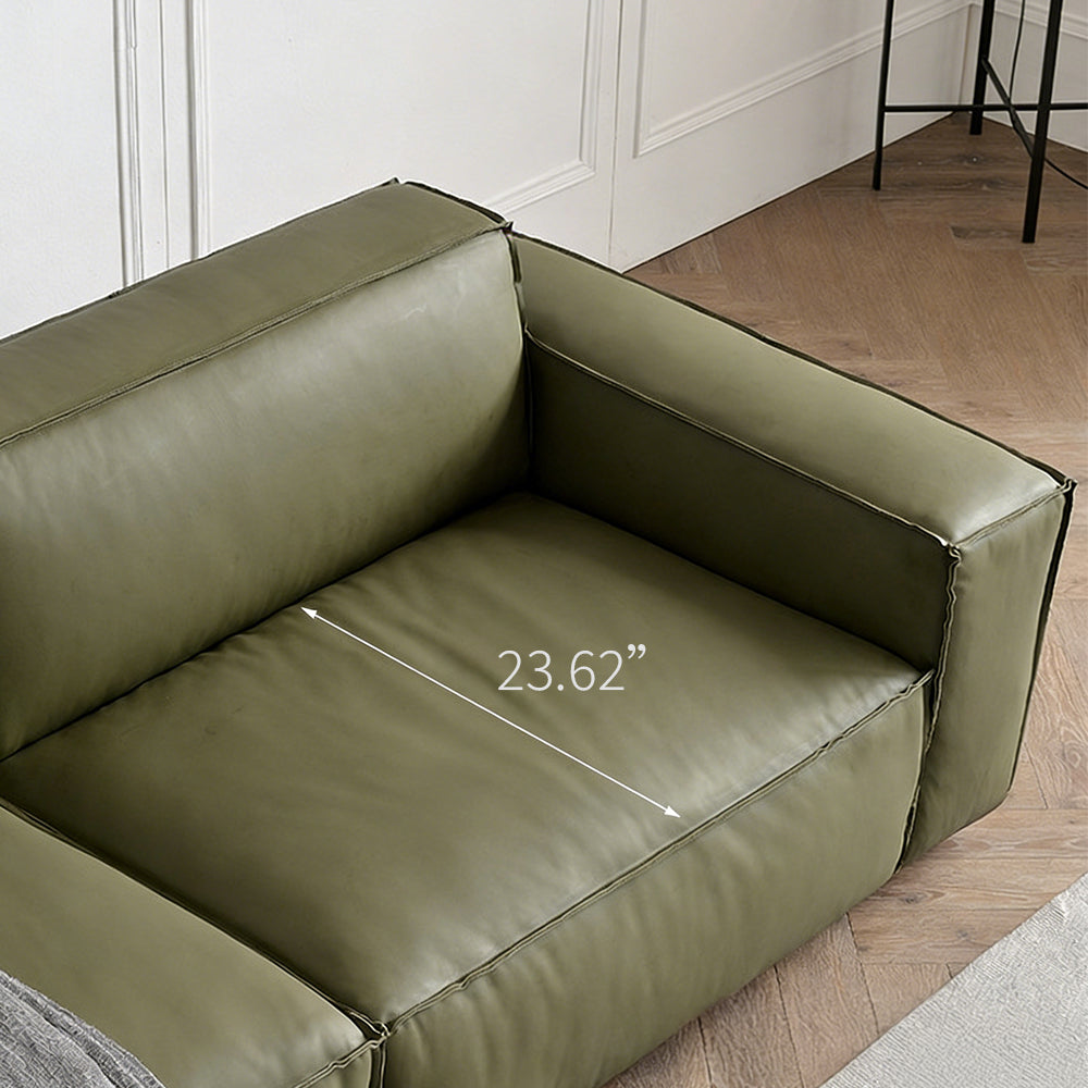 Modern Leather Sofa Boxy Low-Profile Design with Wide Arms