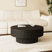 31.2'' Black Round Coffee Table Textured Design Modern Minimalist Style