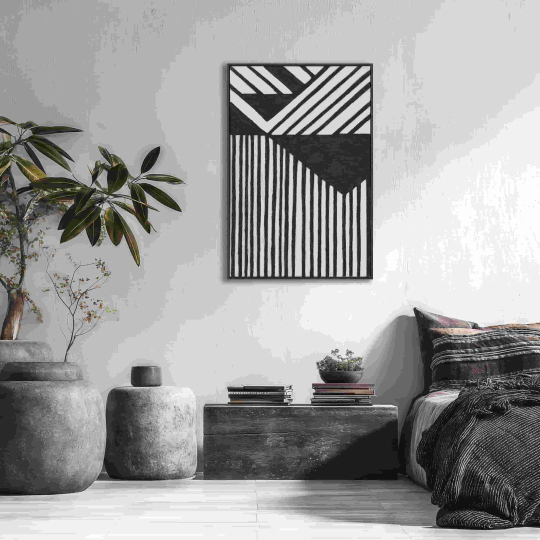 Handmade Textured Wall Art – Black & White Geometric Relief Painting