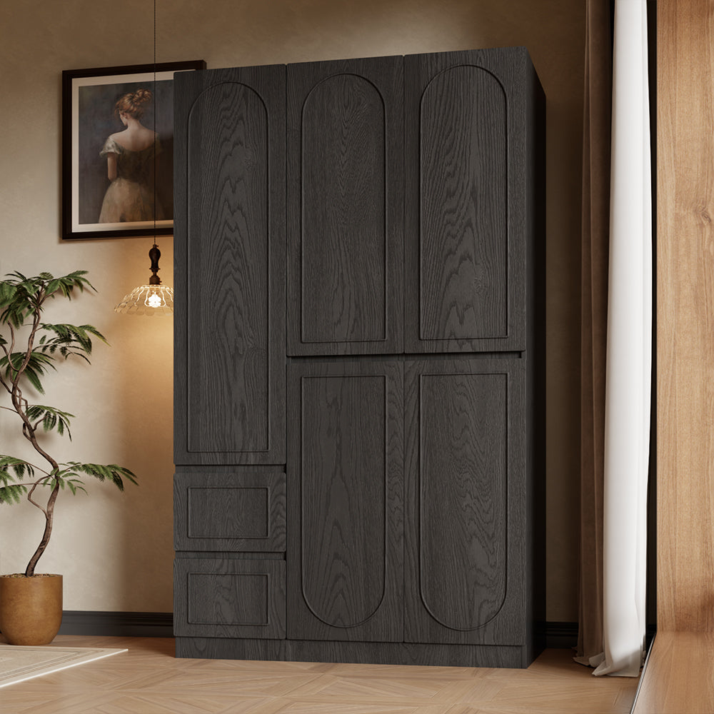 Modern Black Three-Door Wardrobe with Drawers Eco-Friendly Design & Elegant Storage