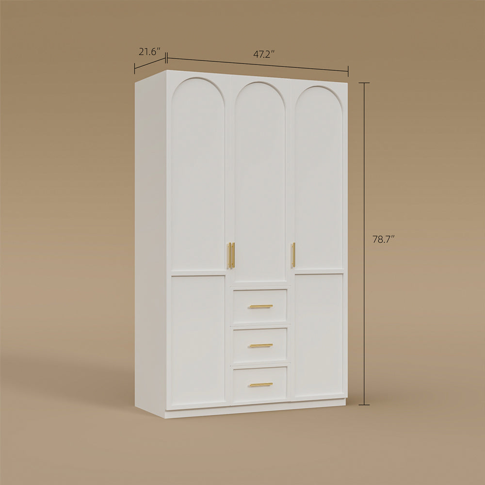 Modern Elegance 3-Door White Wardrobe with Drawers Multi-Section Storage with Drawers and Hanging Space