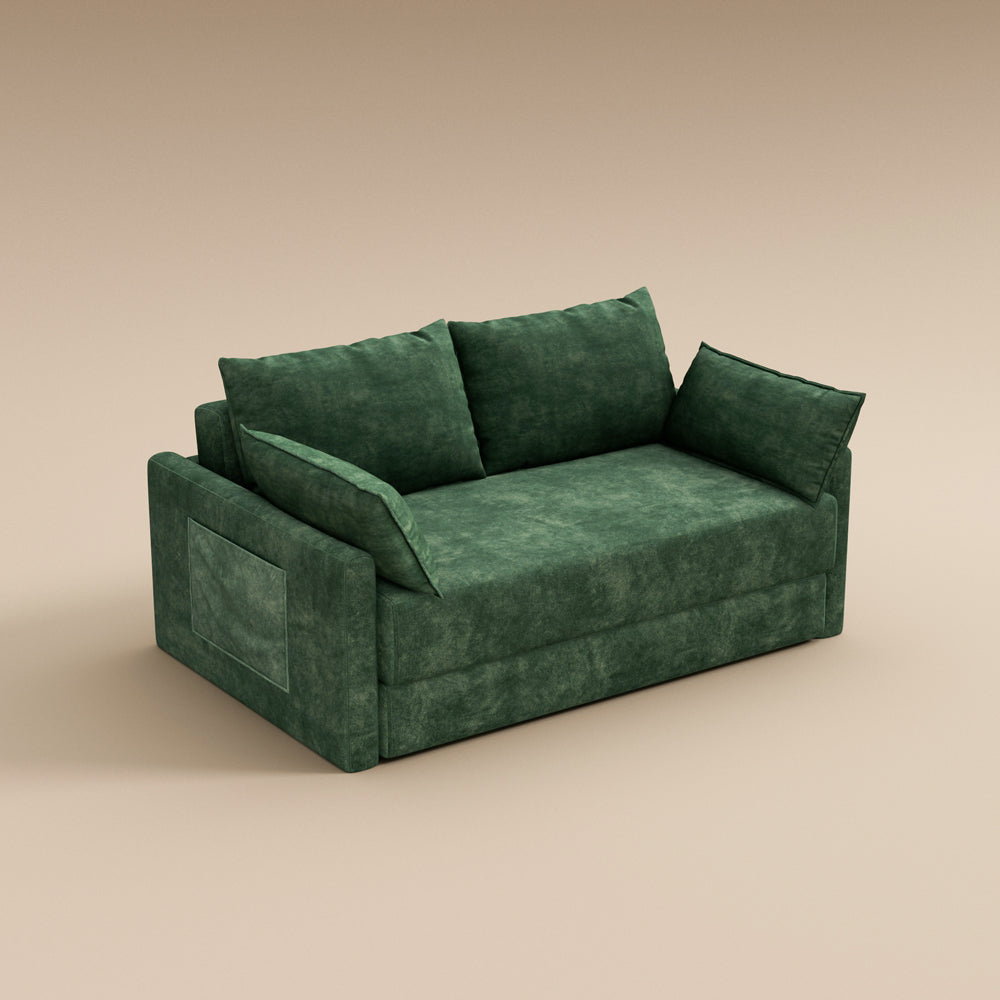 65.52" Compressed Sofa Convertible Sofa Bed Wrinkle-resistant Linen Lightweight Loveseat Wooden Armrest