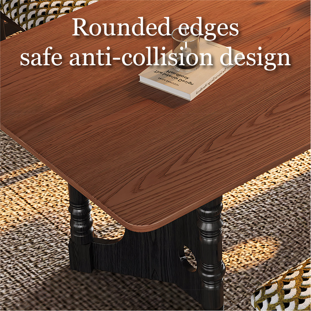 Modern Solid Wood Dining Table Rectangular Walnut Finish Dining Table with Sculptural Pedestal Base