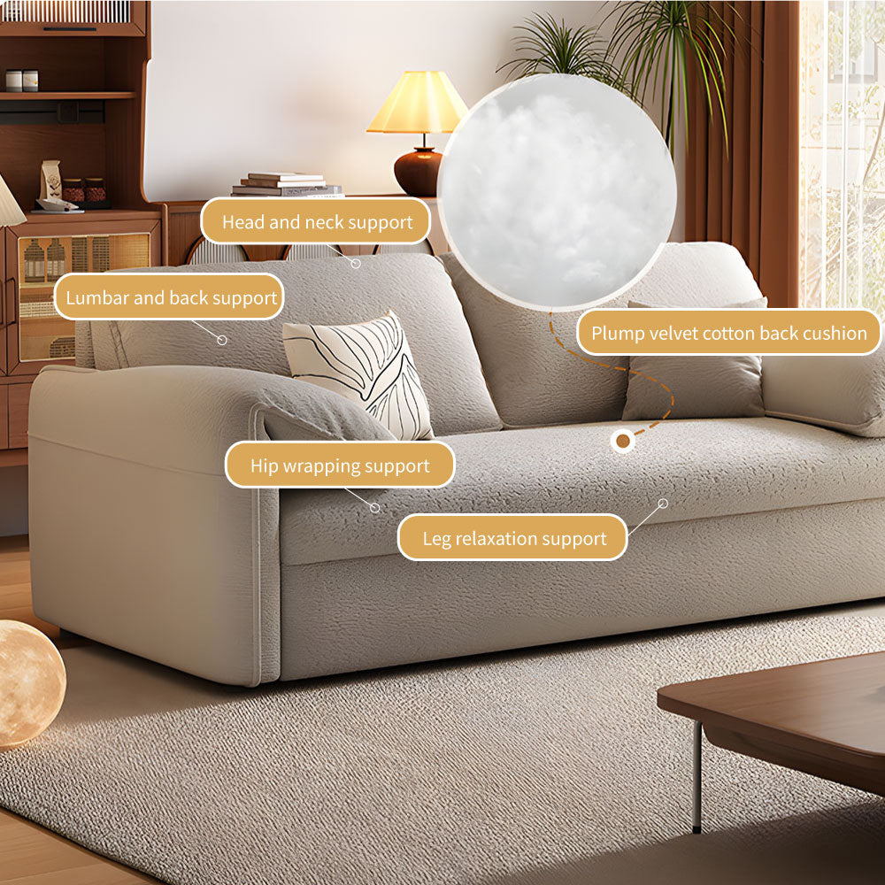 76" Beige Sleeper Sofa with 3.9" Thick Spring Mattress Modern Space-saving Design