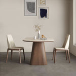 Load image into Gallery viewer, Oval Dining Table Solid Wood Walnut Veneer Base Scratch Resistant Sintered Stone Top Modern Stylish Design
