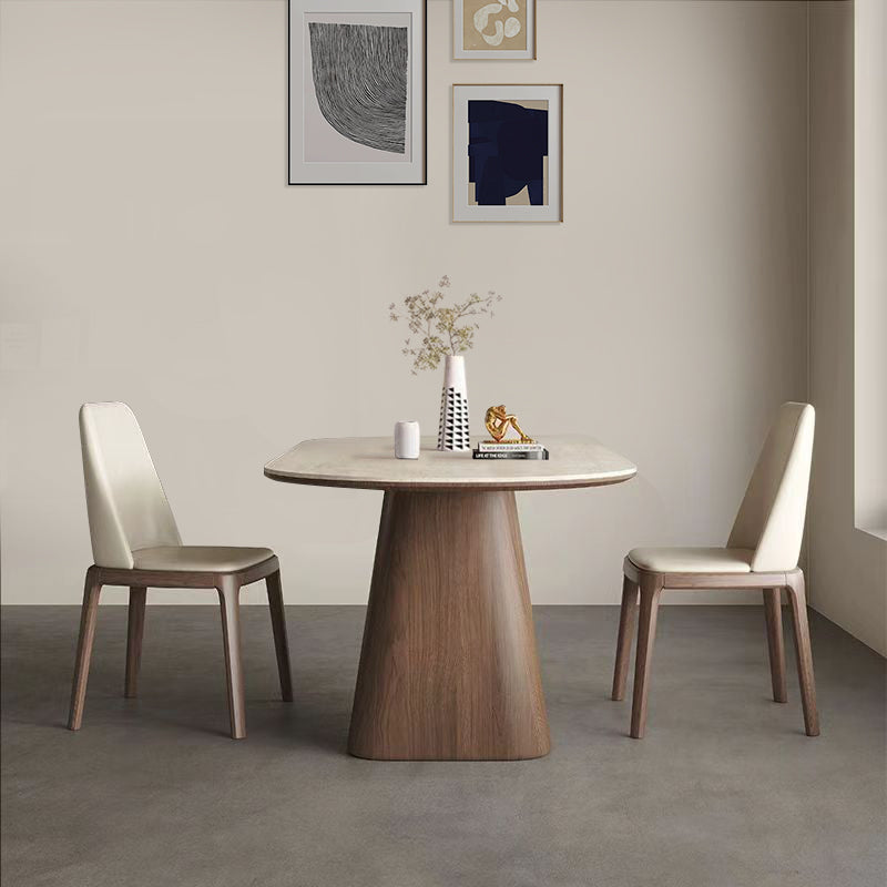 Oval Dining Table Solid Wood Walnut Veneer Base Scratch Resistant Sintered Stone Top Modern Stylish Design
