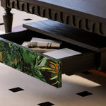 Load image into Gallery viewer, 55.9" Norwegian Jungle Print Arched Carved Oval Coffee Table With Drawer
