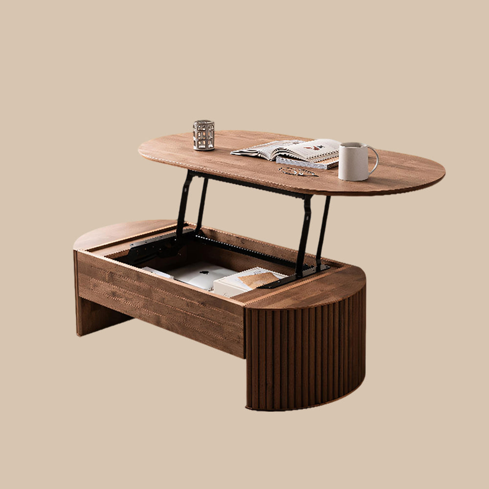 46.8'' Oval Lift Top Coffee Table Medium Size Wooden Finish Hidden Storage Elegant Design