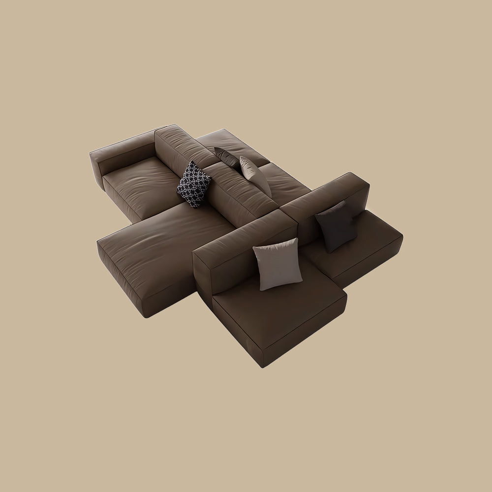 Modern Modular Top-Grain Leather Sectional Sofa