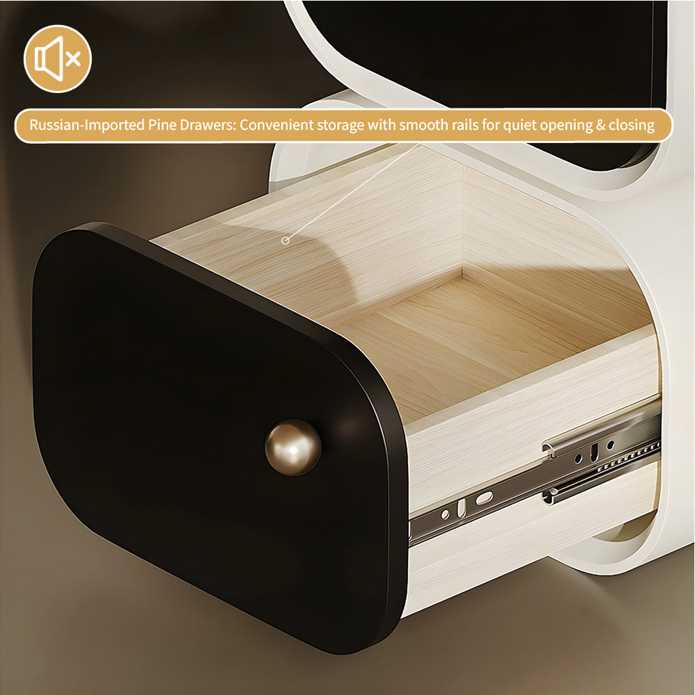 Elegant Two-Tier Nightstand with Rotating Drawer and Modern Minimalist Design