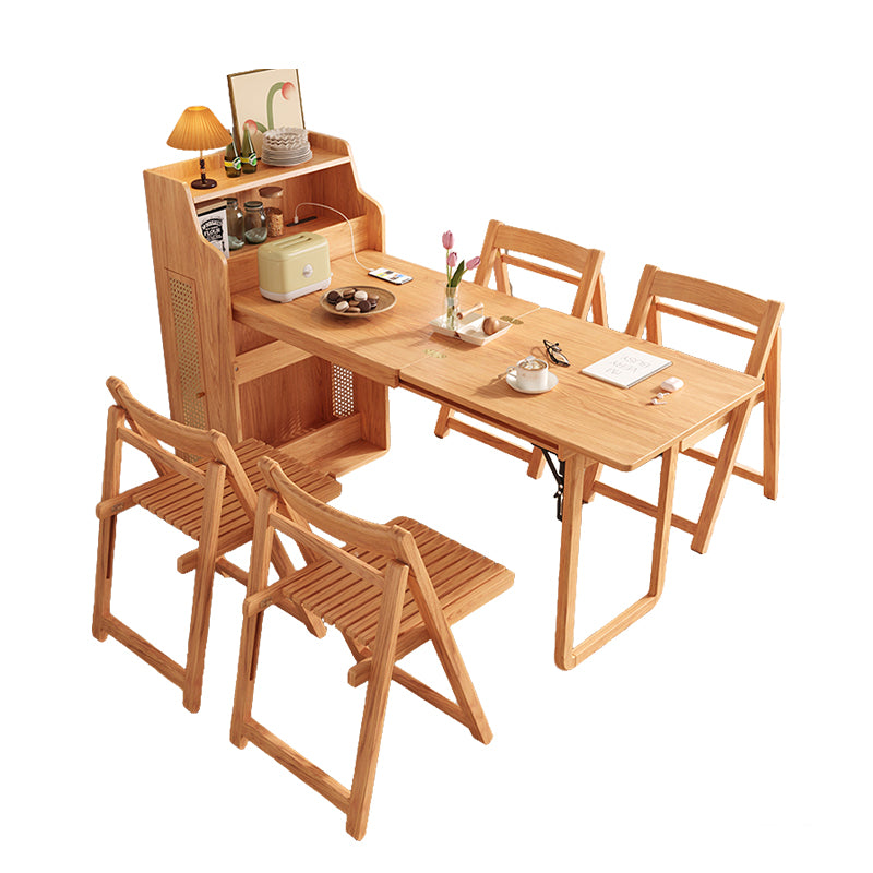 69'' Rattan Dining Cabinet Table Set Foldable Storage Multi-Chair Design Solid Wood Finish