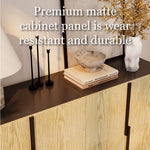 Load image into Gallery viewer, 55.1'' Modern Fluted Wood Sideboard Cabinet with Sculptural Geometric Doors Black Base &amp; Ample Storage for Dining &amp; Living Room
