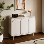Load image into Gallery viewer, 3-Door Sideboard Cabinet Unique Curved Surface Adjustable Shelves Matte White
