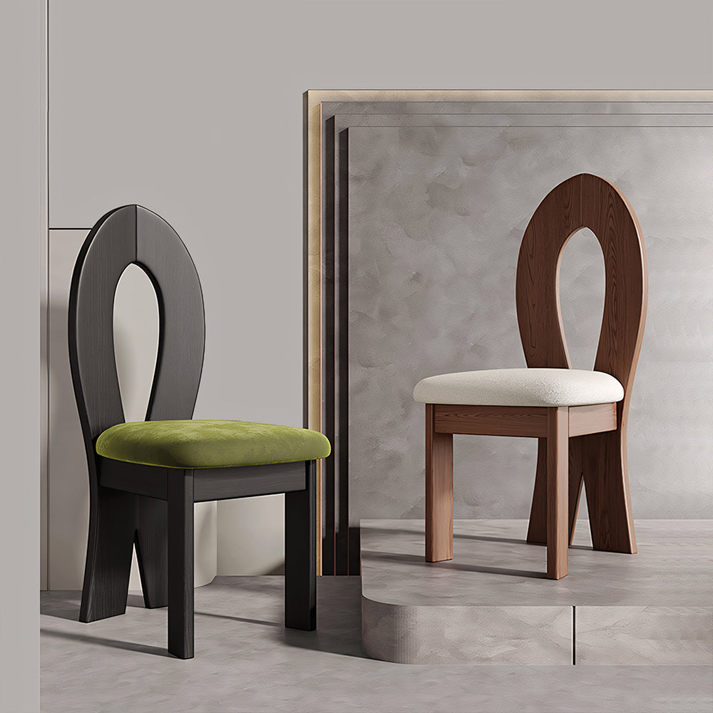 Modern Sculptural Dining Chair Set of 2 Solid Wood Frame Upholstered Seat Curved Loop Back Accent Chair